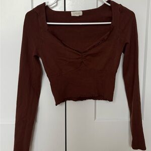 La Hearts Chocolate Brown Long Sleeve Crop Top